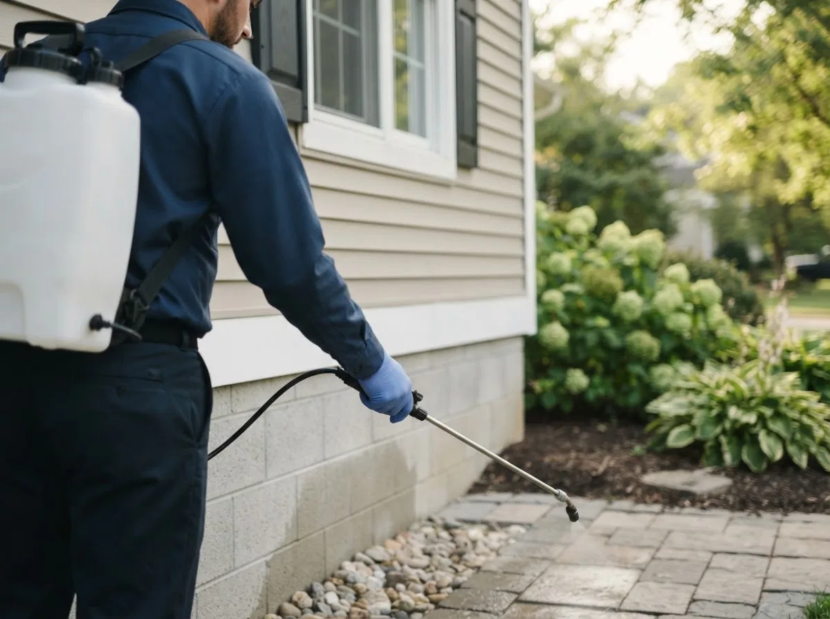 Pest control technician inspecting a home in Grygla, MN